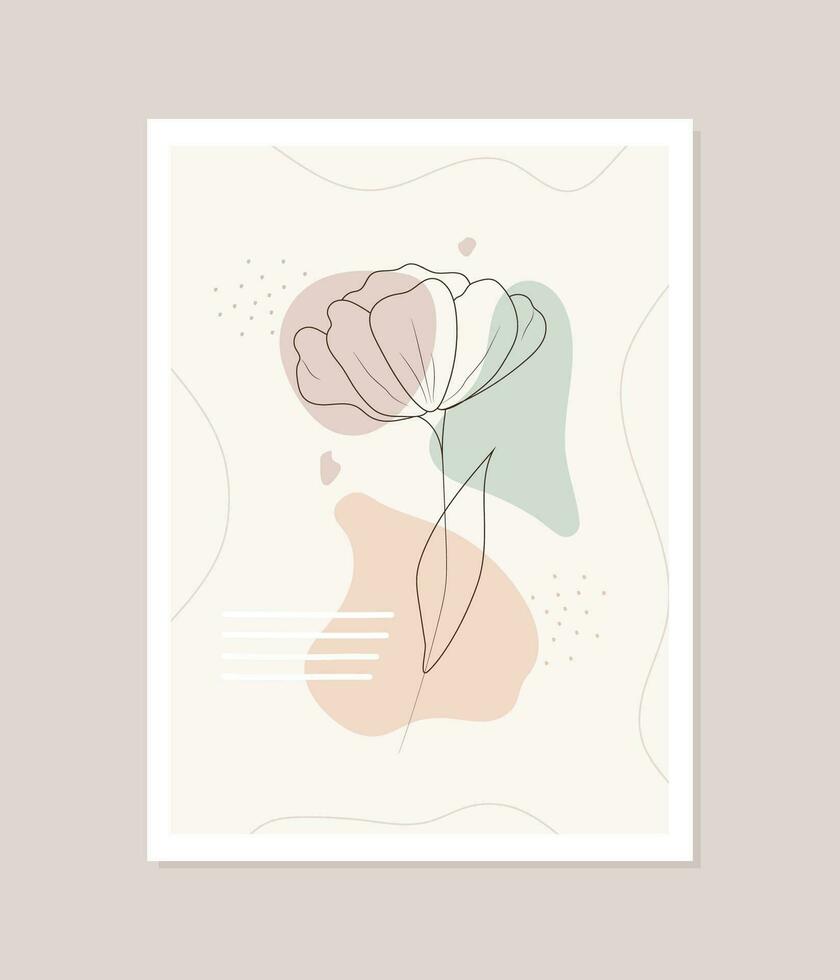 Contemporary flower poster. Hand drawn abstract botanical elements. Minimal interior design and natural wall art. Modern vector illustration