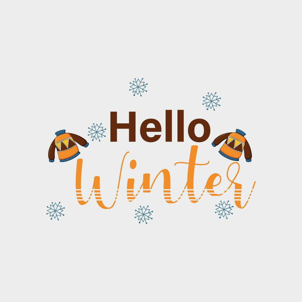 Winter. Snowflakes and snow with winter text, word and lettering. Winter concept, logo template and sign. Horizontal format. Vector illustration for print and web. EPS10.
