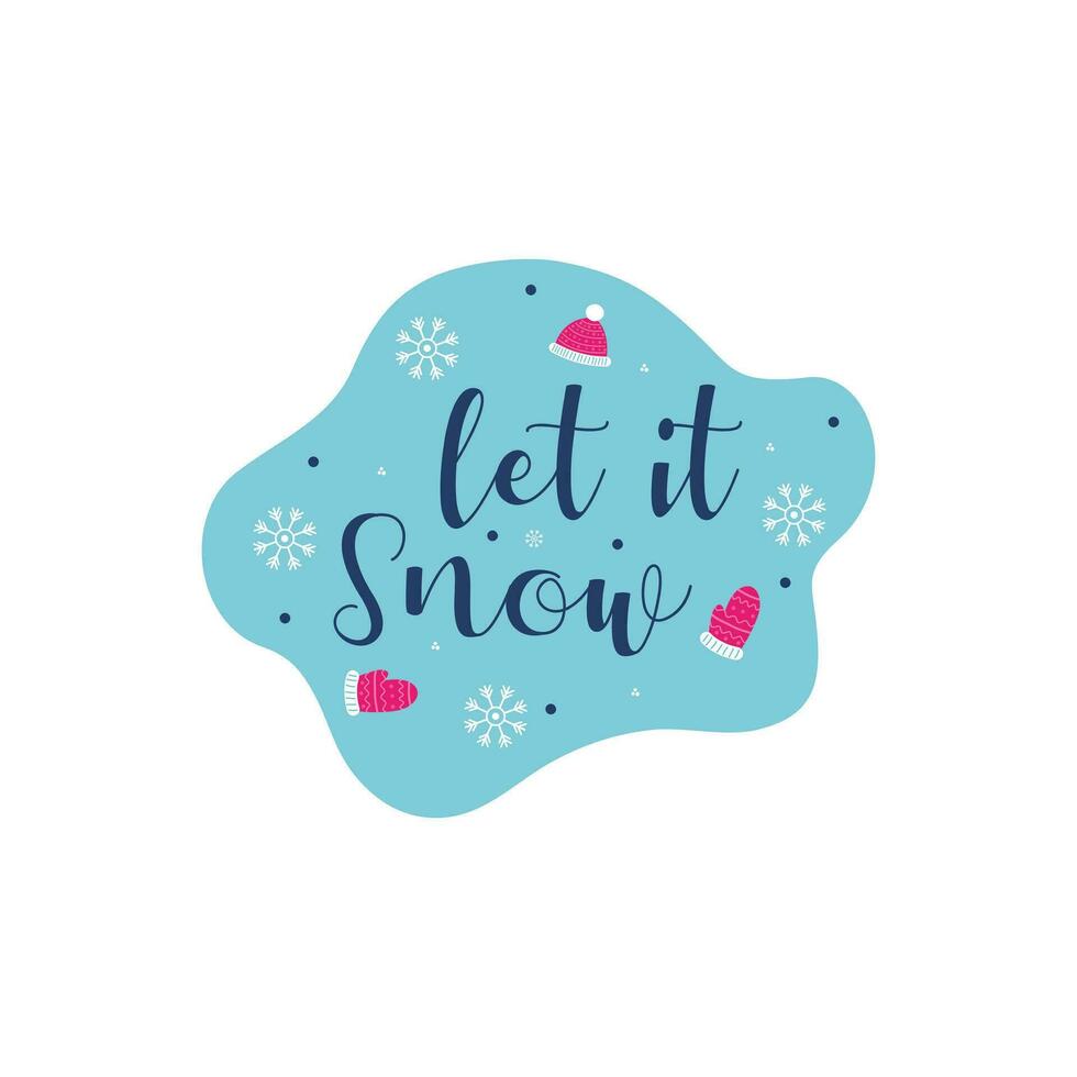 Winter. Snowflakes and snow with winter text, word and lettering. Winter concept, logo template and sign. Horizontal format. Vector illustration for print and web. EPS10.