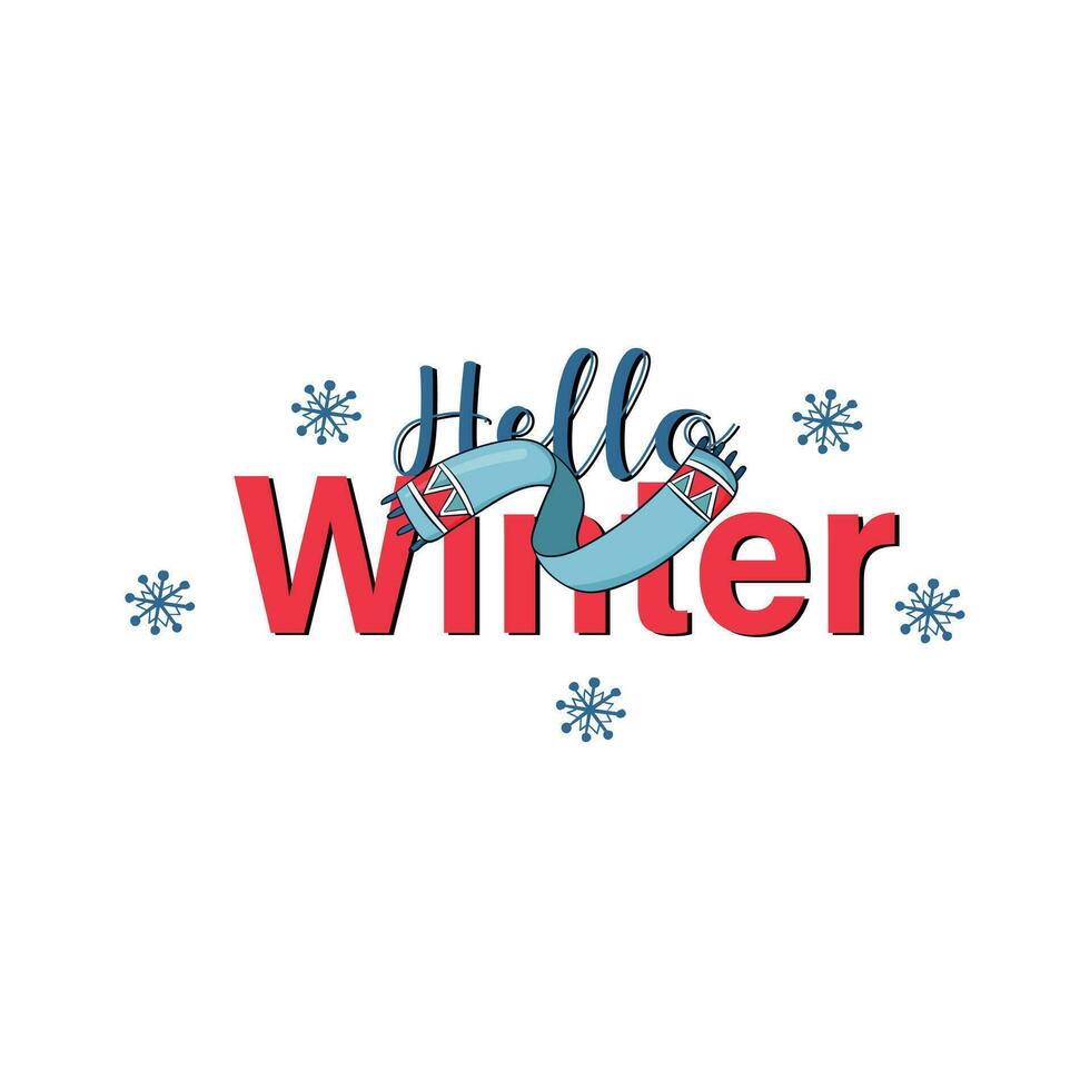 Winter. Snowflakes and snow with winter text, word and lettering. Winter concept, logo template and sign. Horizontal format. Vector illustration for print and web. EPS10.