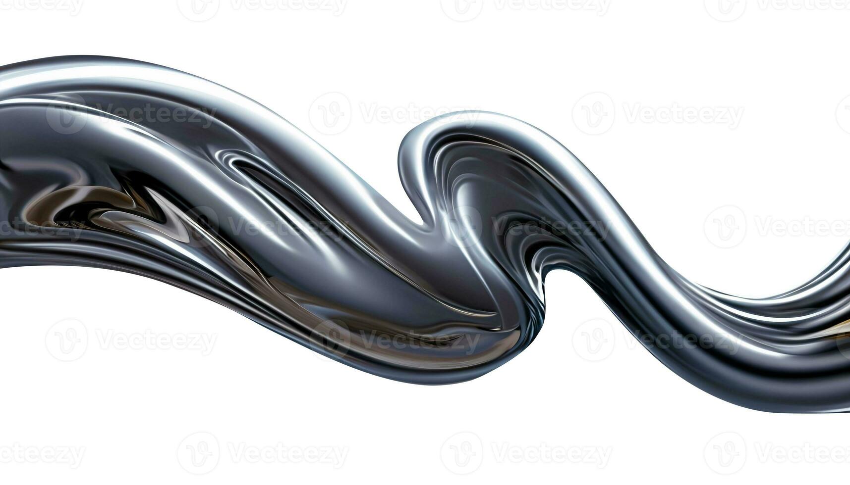 Abstract silver gradient curve. Flow chrome liquid metal waves isolated on white AI Generated photo