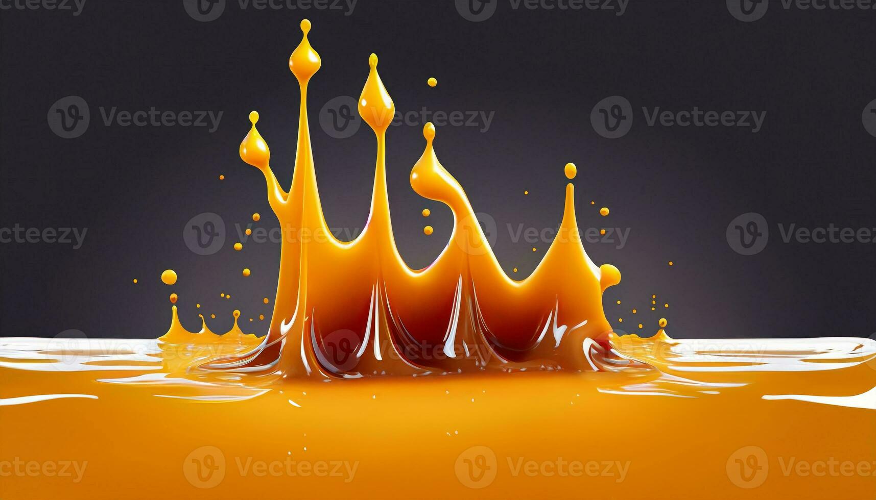 Delicious melted caramel texture. Flow, wave and drops splash caramels sauce. Sweet food design background. Generative ai photo