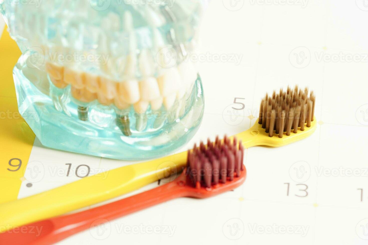 Dental appointment reminder in calendar, healthy teeth, dental health care. photo