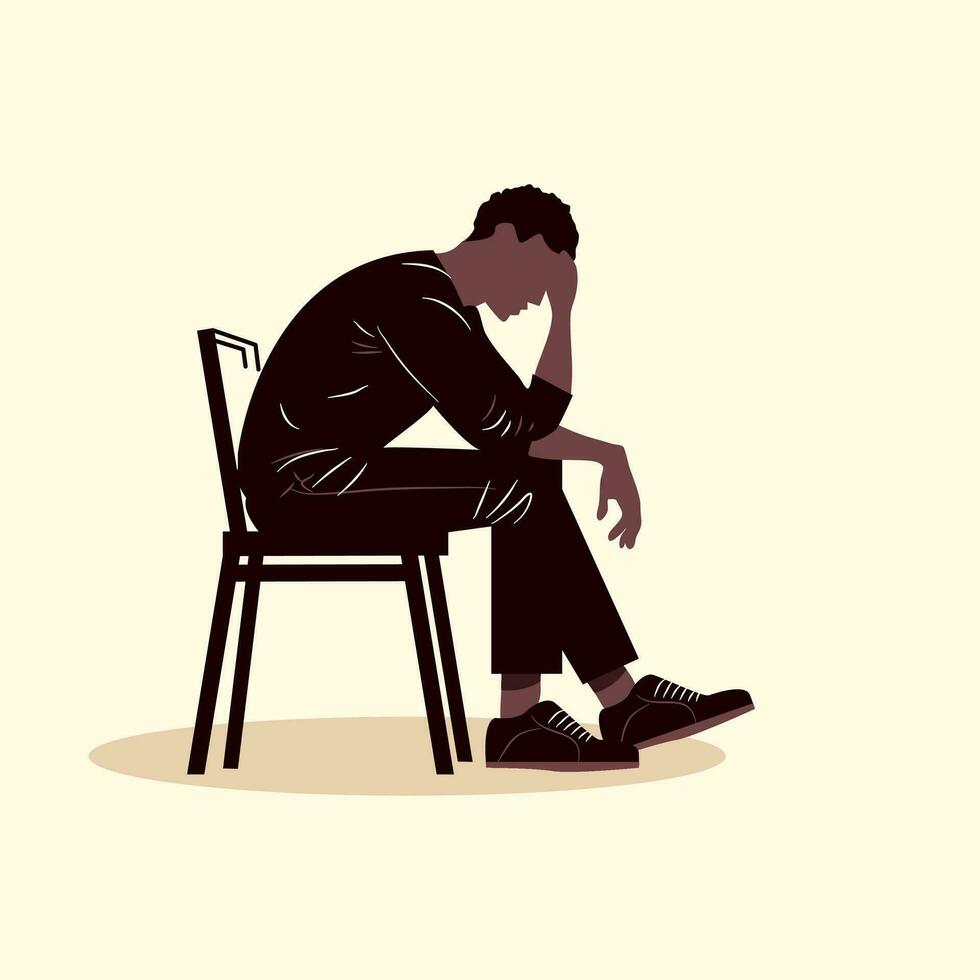 Young male who suffers from mental health diseases is sitting on the chair vector