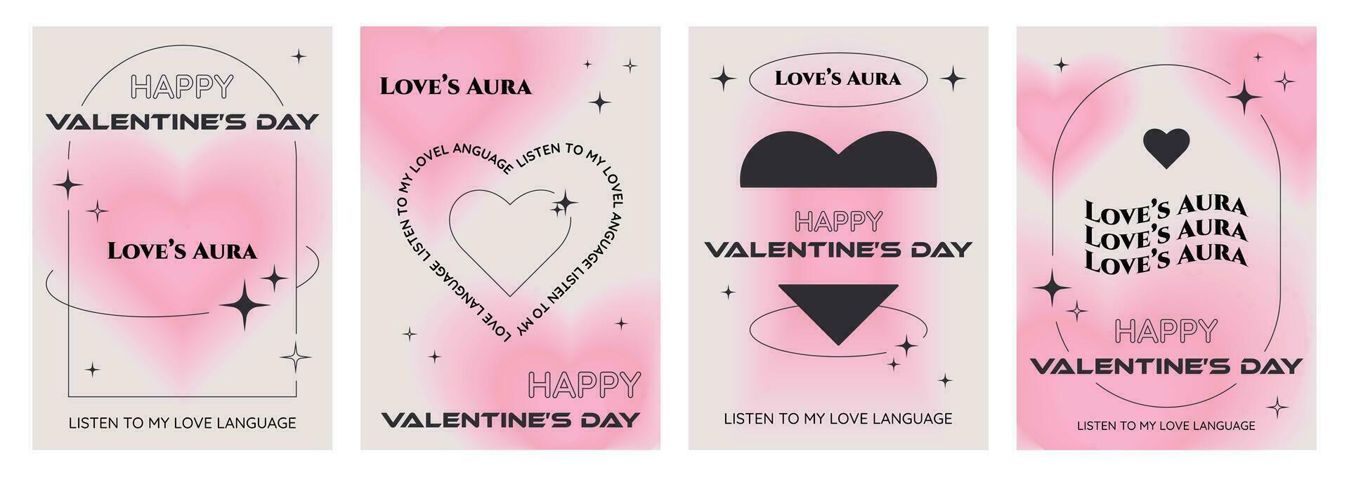 Happy Valentine's Day poster set in trendy y2k aesthetic, covers