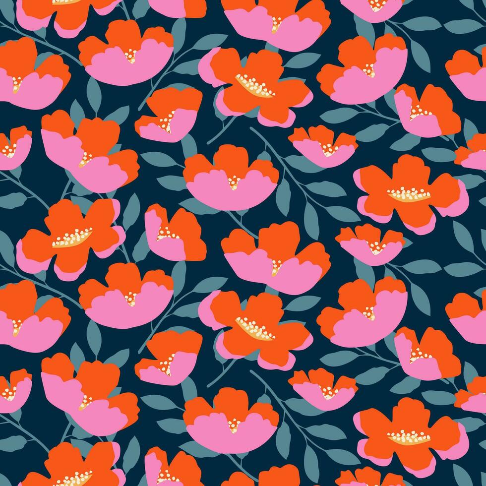 mano dibujado flores, sin costura patrones con floral para tela, textiles, ropa, envase papel, cubrir, bandera, interior decoración, resumen antecedentes. vector