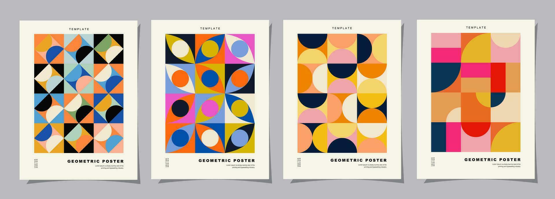 Set of Retro geometric pattern background. Creative covers or posters concept in modern bauhaus style for corporate identity, branding and social media advertising. vector