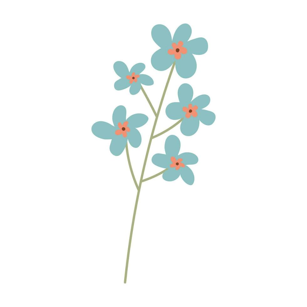 Decorative boho twig with flowers. Abstract geometric element. Botanical symbol. vector
