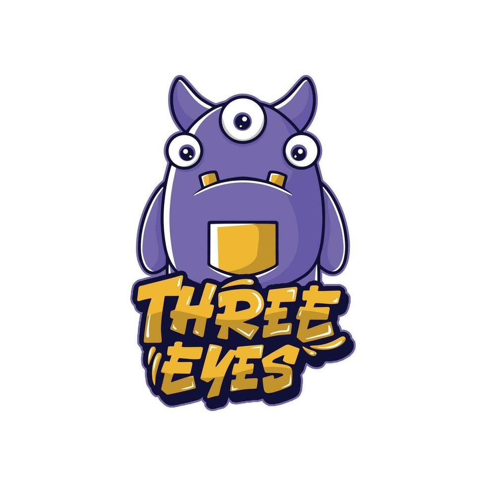 three eyes monster character design logo vector