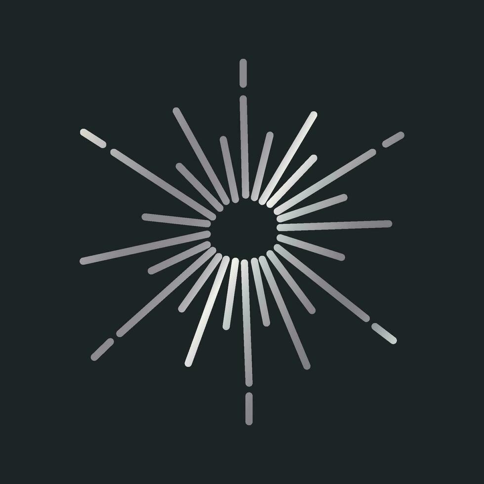 Decorative gradient element in vintage style. Retro metallic sun isolated on dark background, flare. vector