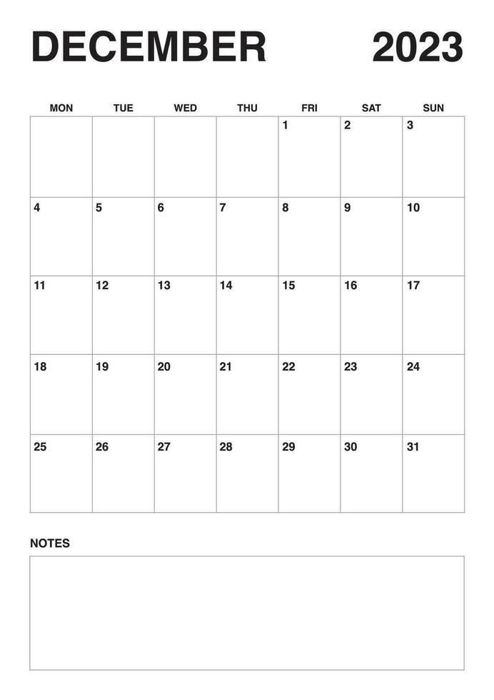 2023 calendar december calendar start on monday vector