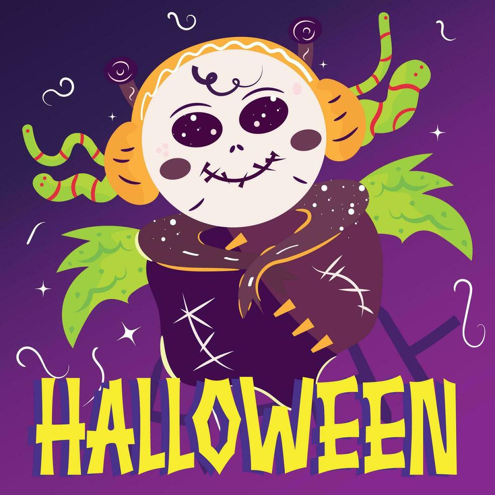 Happy Halloween Character With Costume on Poster vector
