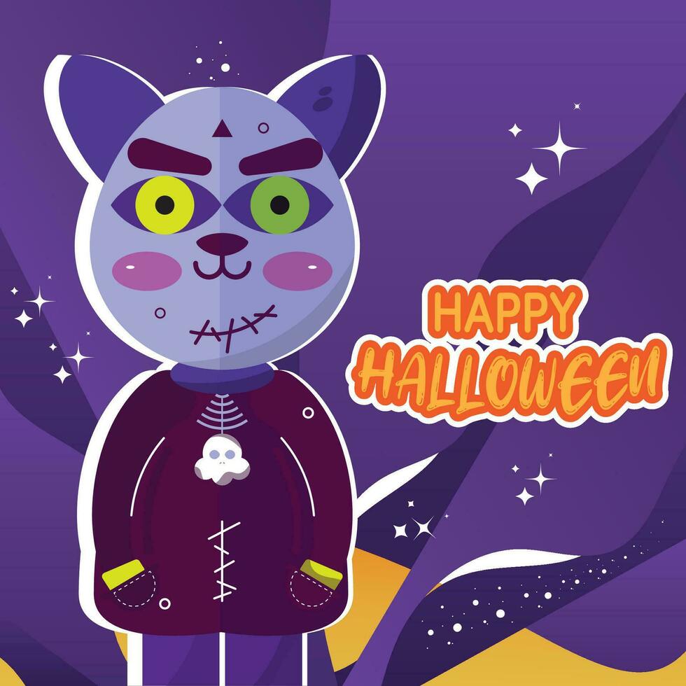 Cute Character on Halloween Vector Poster