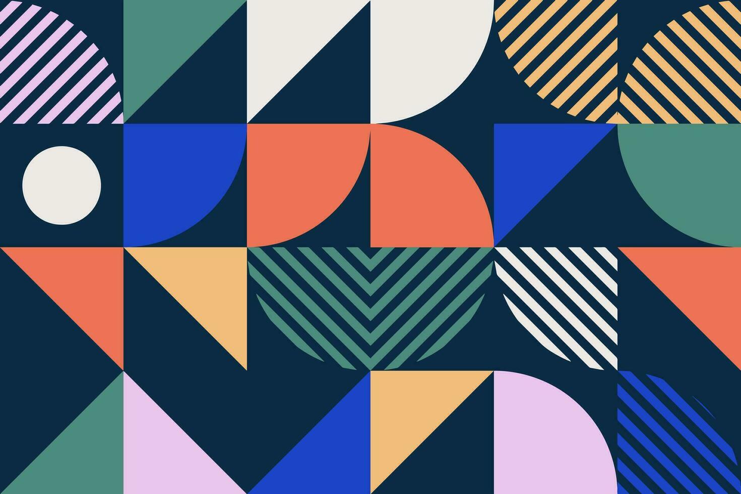 Minimalist geometric abstract background with simple shapes and figures. Colorful mosaic pattern design in Scandinavian style. Contemporary vector print. Trendy geometry collage