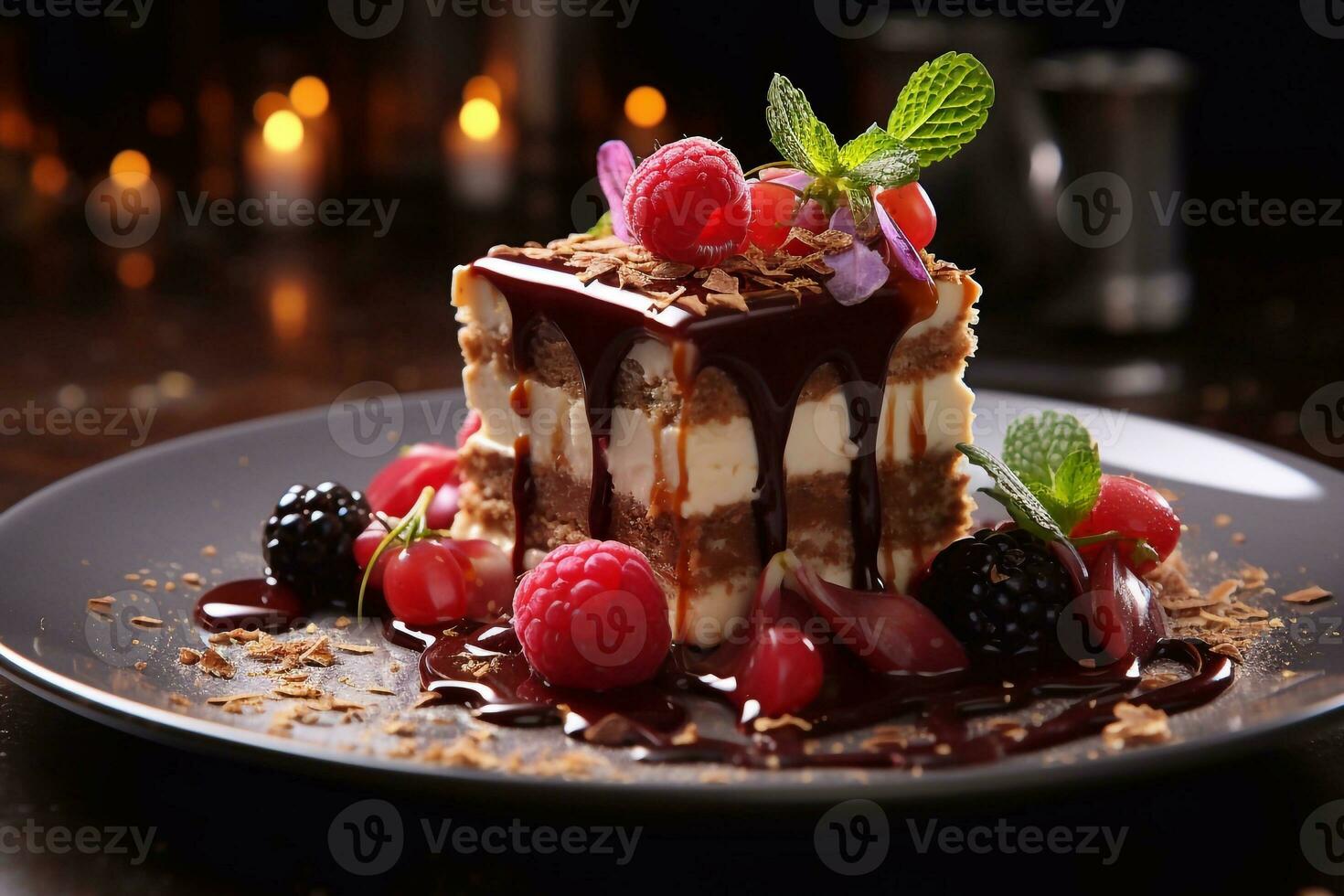 Sweet Sensation Image of Cake Slice on Plate Created with Generative AI photo