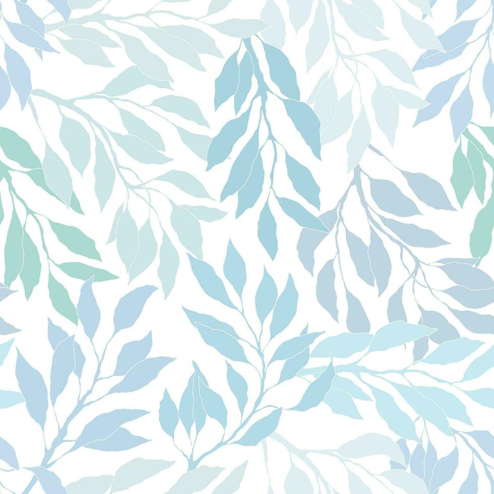 Seamless pattern with blue painted tree branches and leaves, winter frost vector