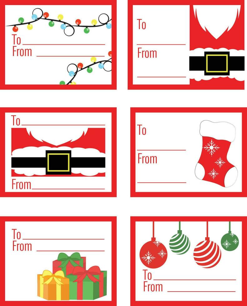 Set of Christmas labels and tags for gifts. To and From design with Christmas elements. Christmas vector design for presents.