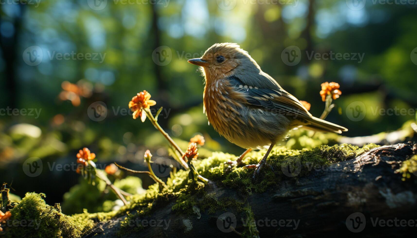 Tranquil sparrow perching on branch, surrounded by natural beauty generated by AI photo