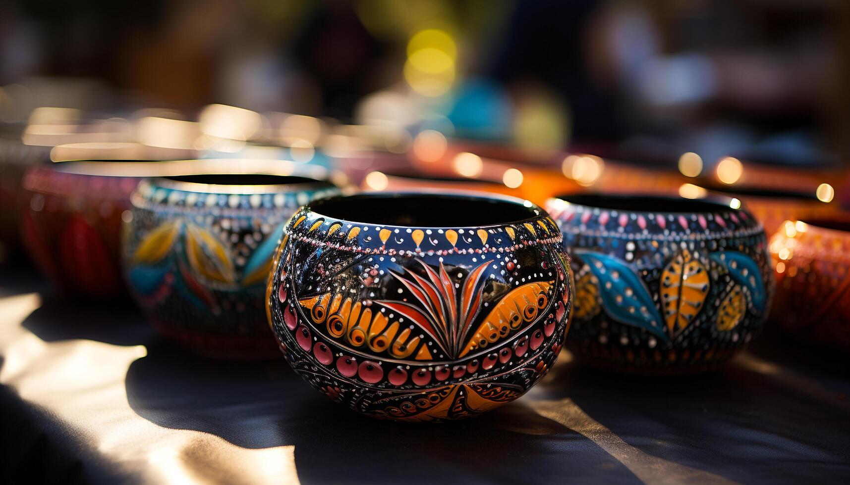 Cultures celebrate ancient traditions with ornate pottery and indigenous crafts generated by AI photo