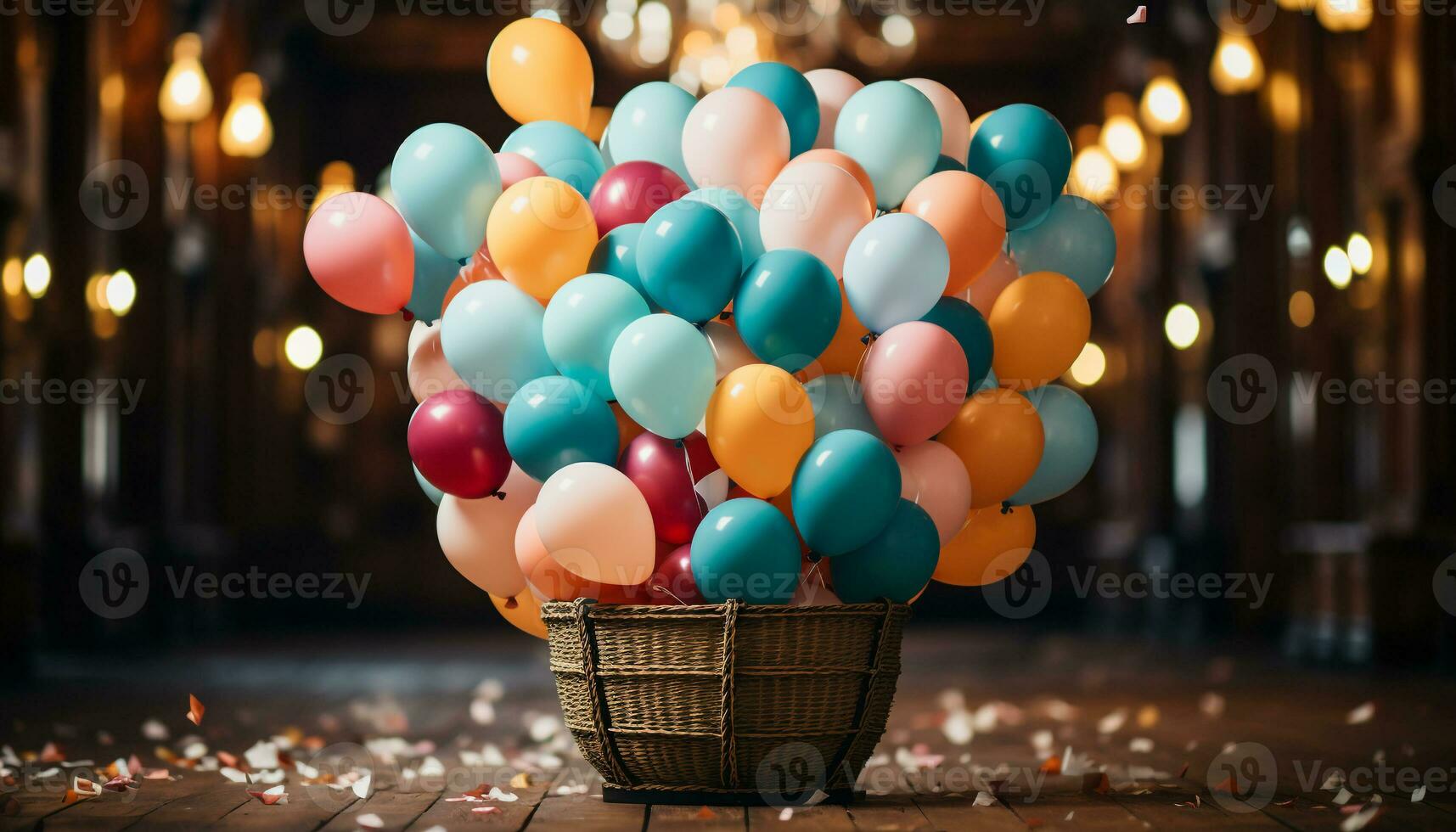 A vibrant bunch of balloons illuminate a cheerful celebration event generated by AI photo