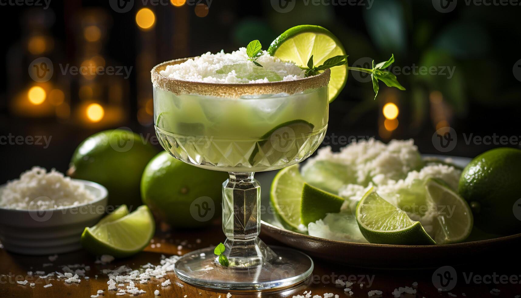 Refreshing lime cocktail with tequila, lemon, and citrus fruit garnish generated by AI photo