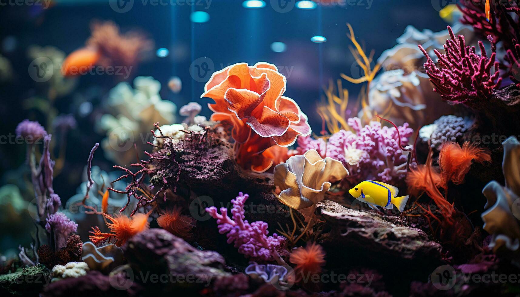 Underwater reef fish in nature, swimming deep in aquatic beauty generated by AI photo