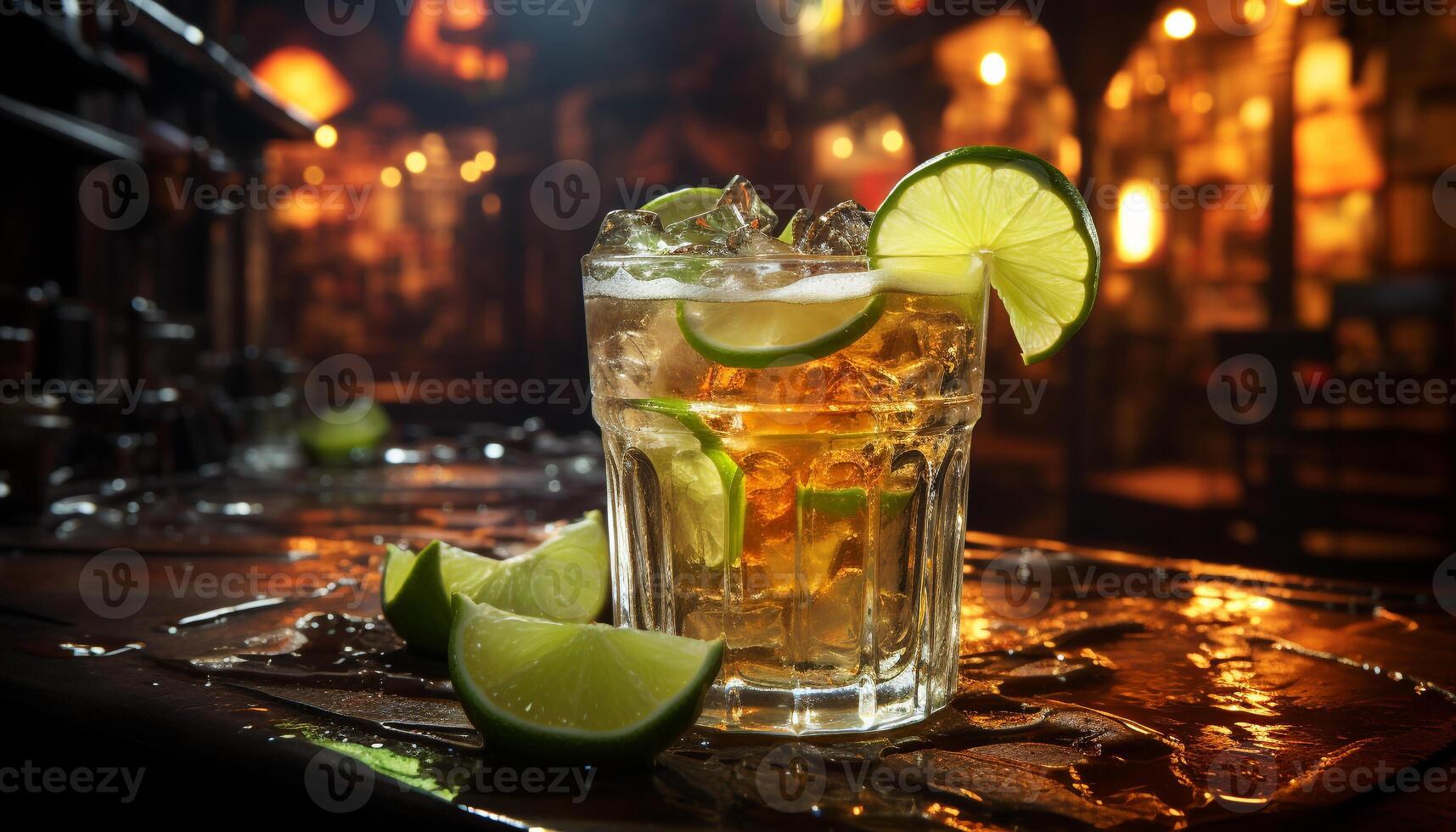 Refreshing cocktail with lime, ice, citrus fruit, and mint leaf generated by AI photo