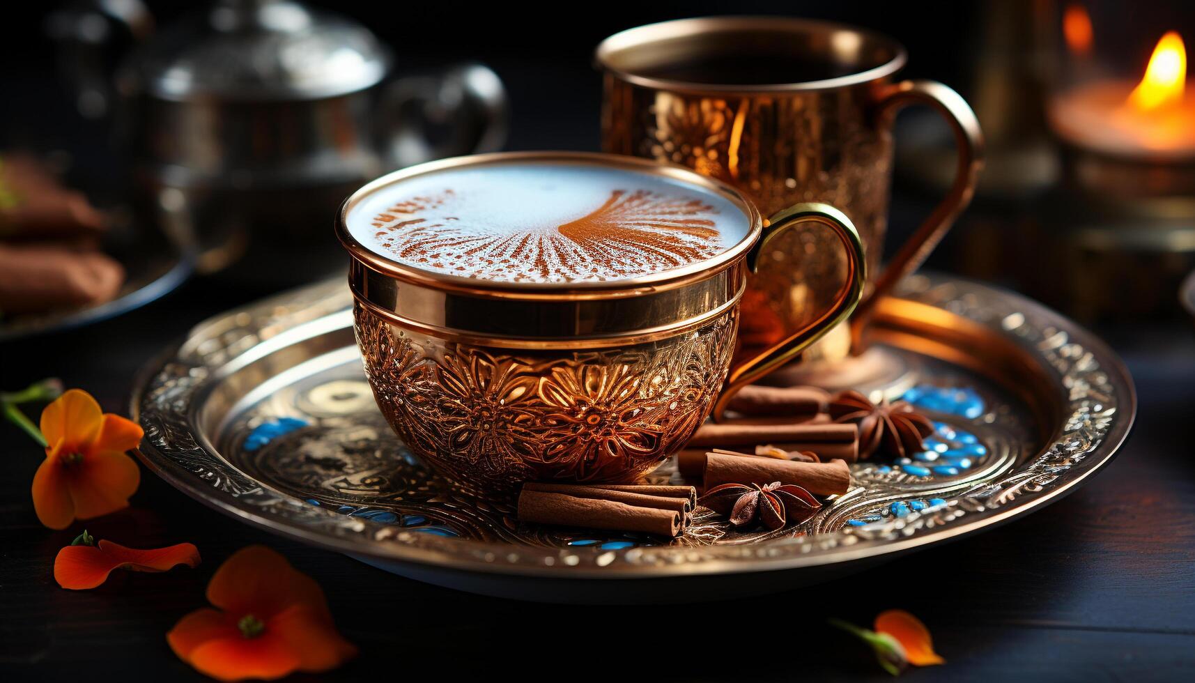 Coffee cup on rustic table, heat steams from fresh brew generated by AI photo