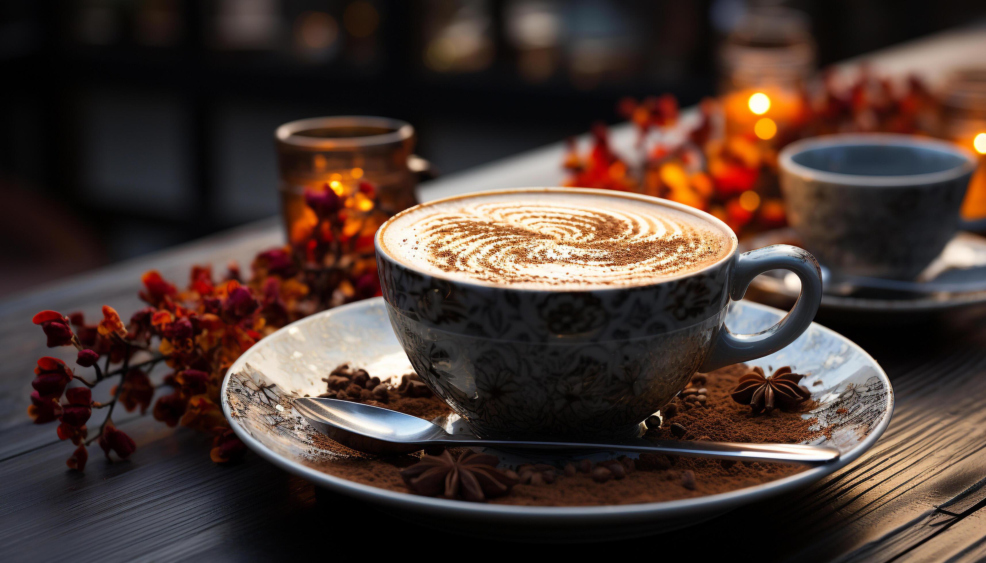 Premium Photo  Aromatic coffee cup on wooden table a refreshing