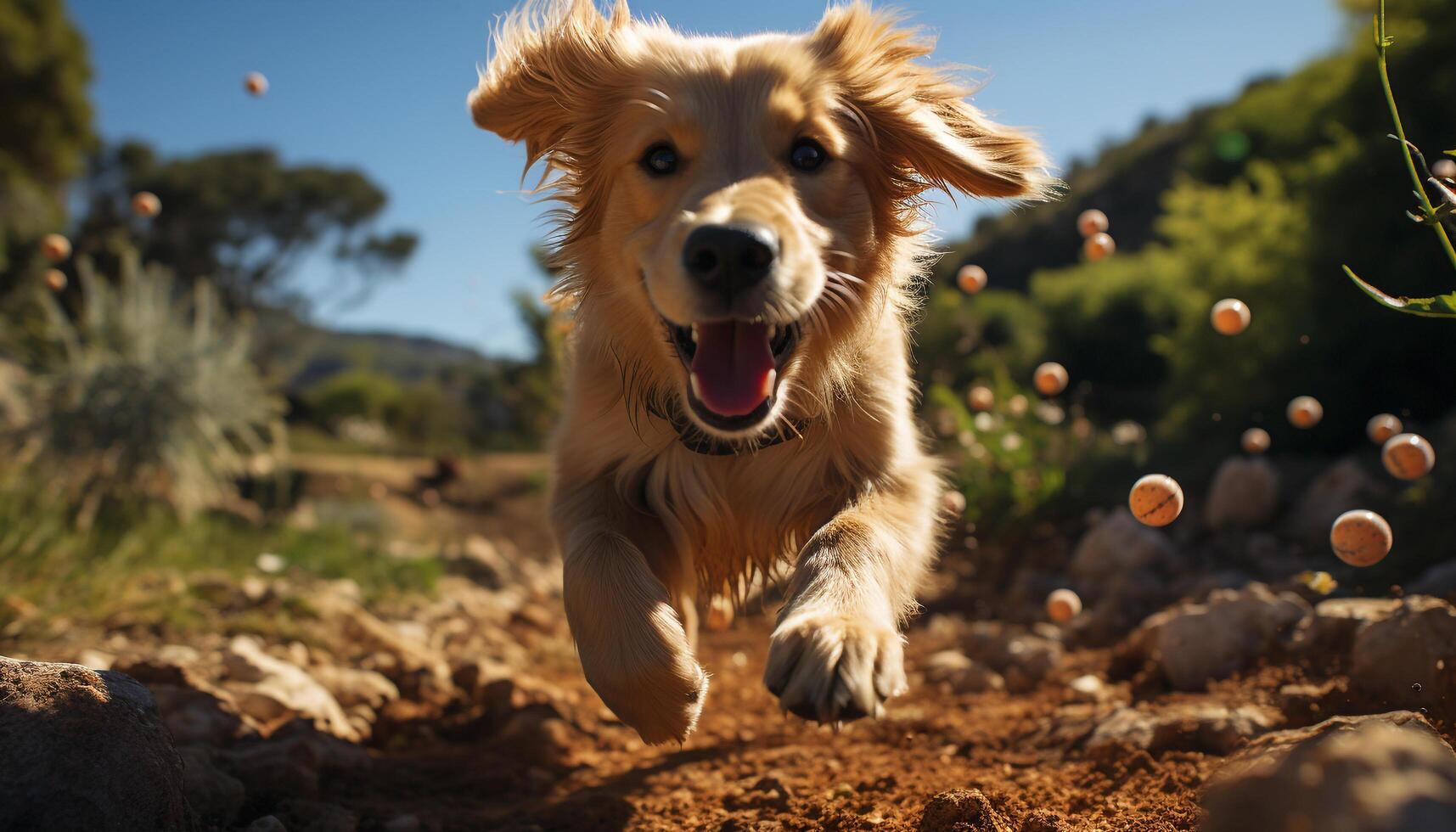Cute puppy playing in the grass, enjoying the summer sunlight generated by AI photo