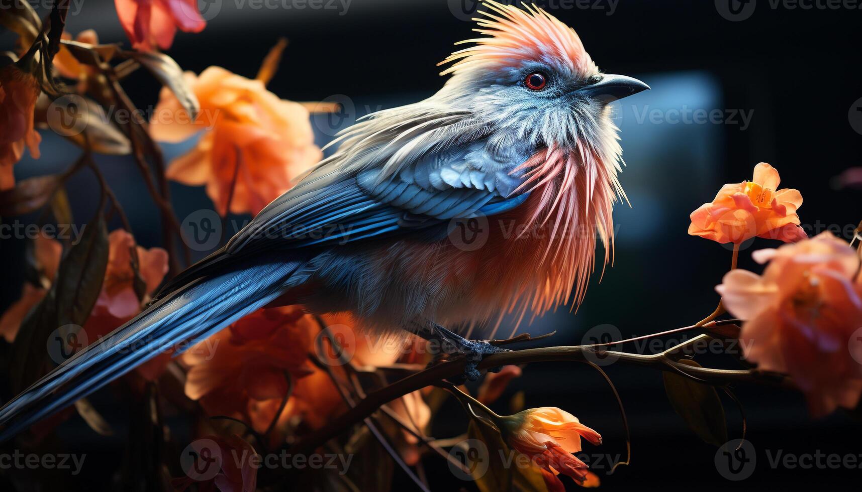 Animal perching on branch, feathered beak, nature vibrant colors generated by AI photo