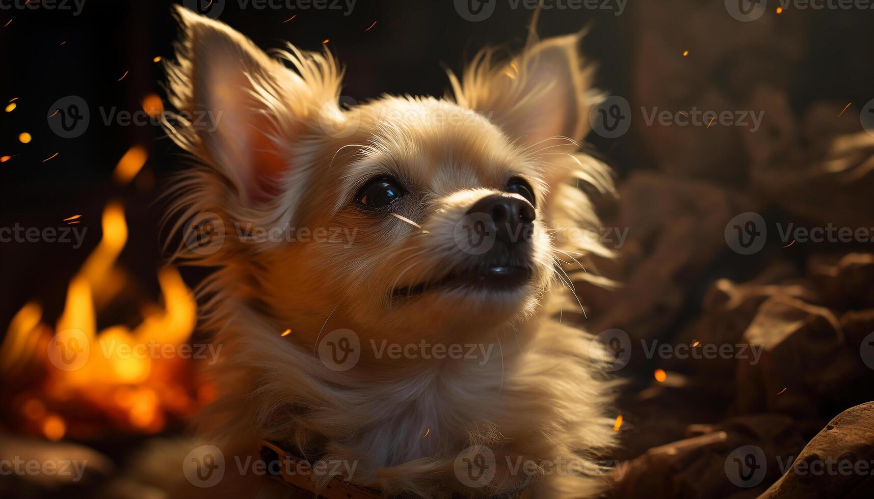 Cute puppy sitting on grass, looking at camera, playful and fluffy generated by AI photo