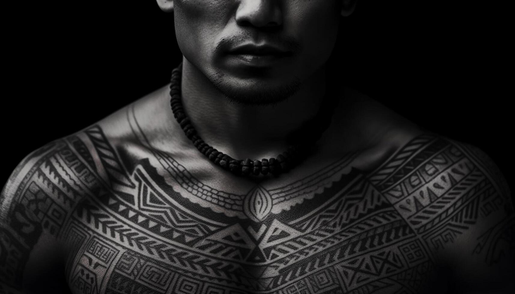 Tattooed man exudes sensuality, confidence, and elegance in fashion portrait generated by AI photo