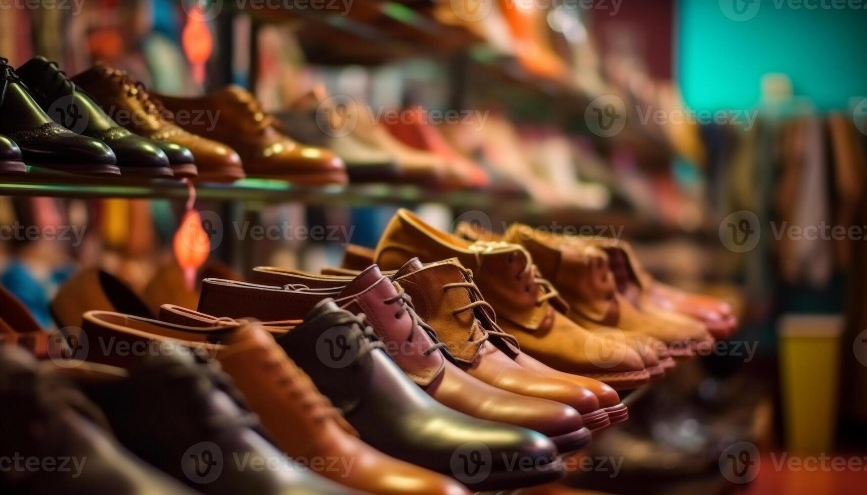 Shoe store display showcases leather collection, offering variety and choice generated by AI photo