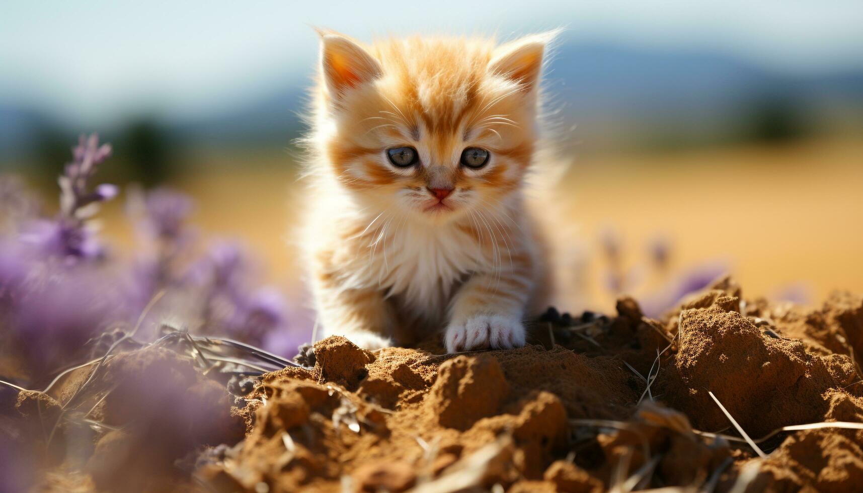 Cute kitten playing in the grass, nature beauty in one animal generated by AI photo