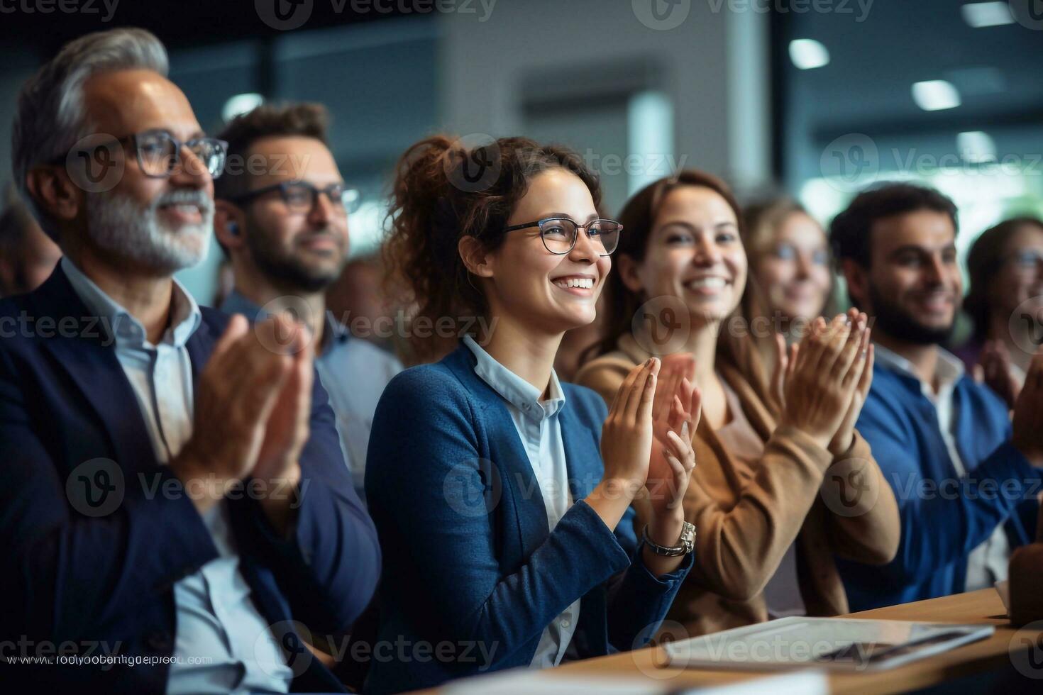 Triumph of Teamwork Applause Support and Business Success Sculpted by Generative AI photo