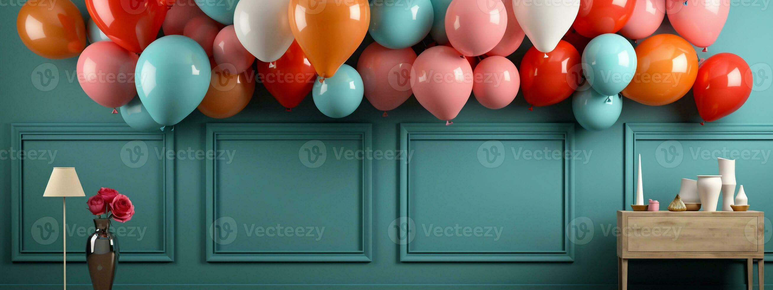 Cheerful Gathering Balloon, Gifts, and Gift Box Mockup for a Happy Event Generative AI photo