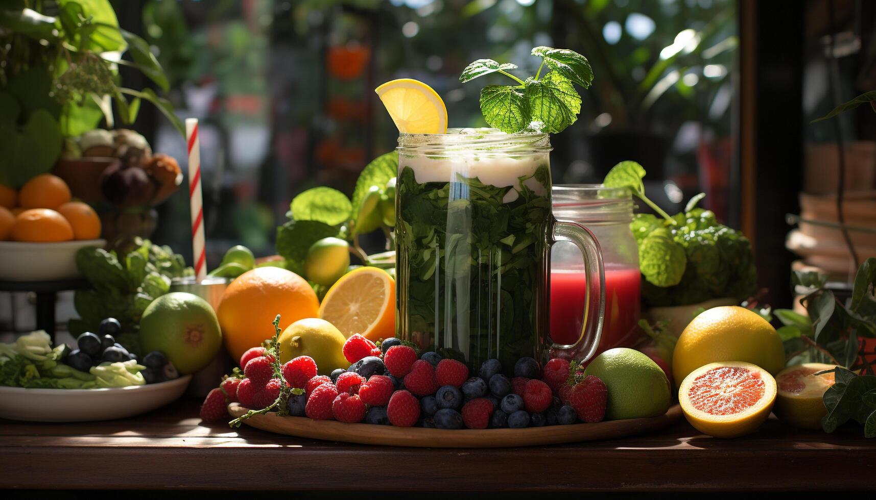Freshness of summer citrus fruit, mint leaf, organic, healthy eating generated by AI photo