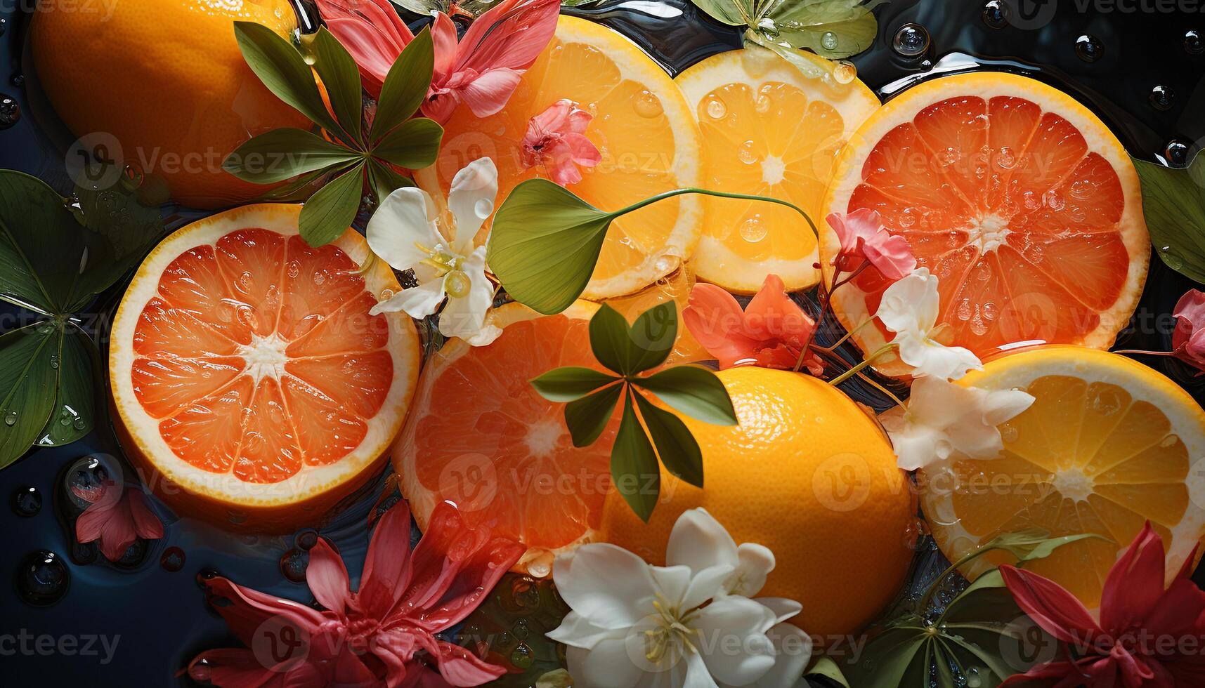 Freshness and vibrancy in nature citrus fruits bring summer beauty generated by AI photo
