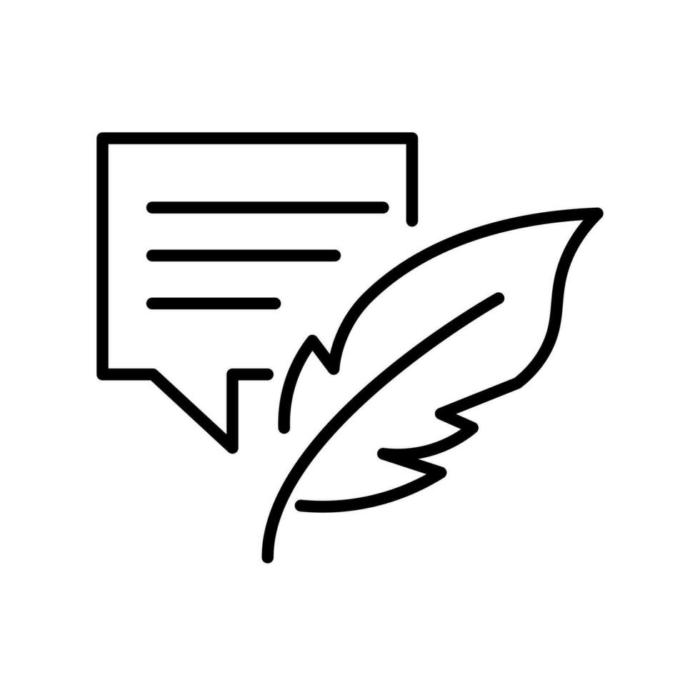 Feather with dialog box illustration for writer or author icon vector
