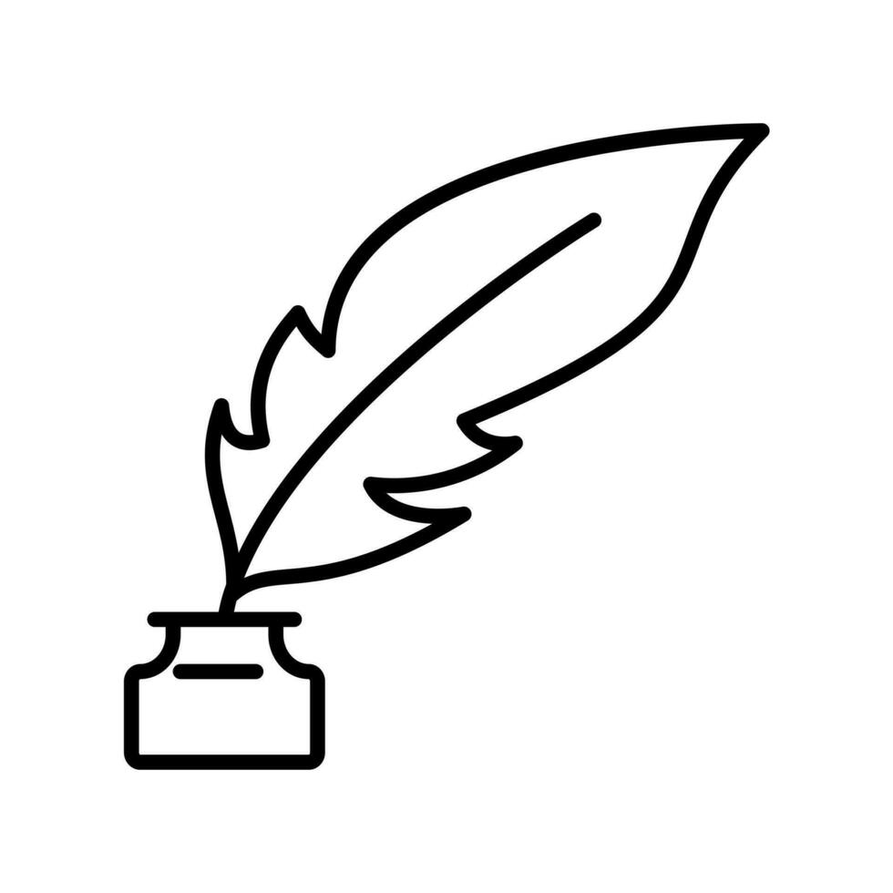 Feather pen with ink illustration for writer or author icon vector