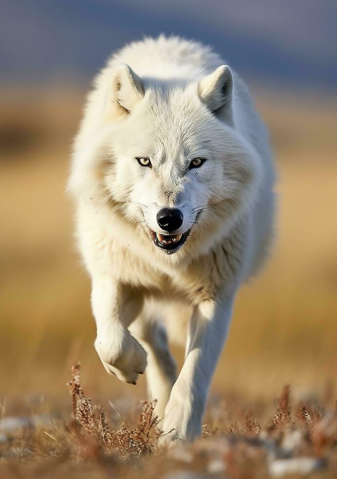 The Wolf Gaze, A Moment of Life in the Arctic Wilderness. AI Generative photo