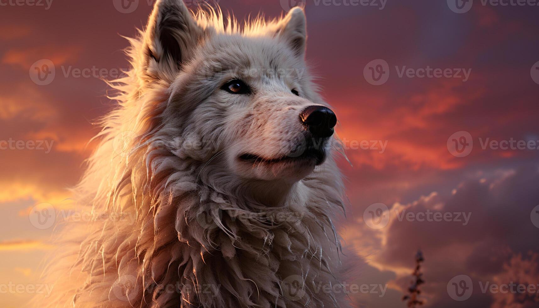 Cute puppy sitting in snow, looking at camera, playful and fluffy generated by AI photo