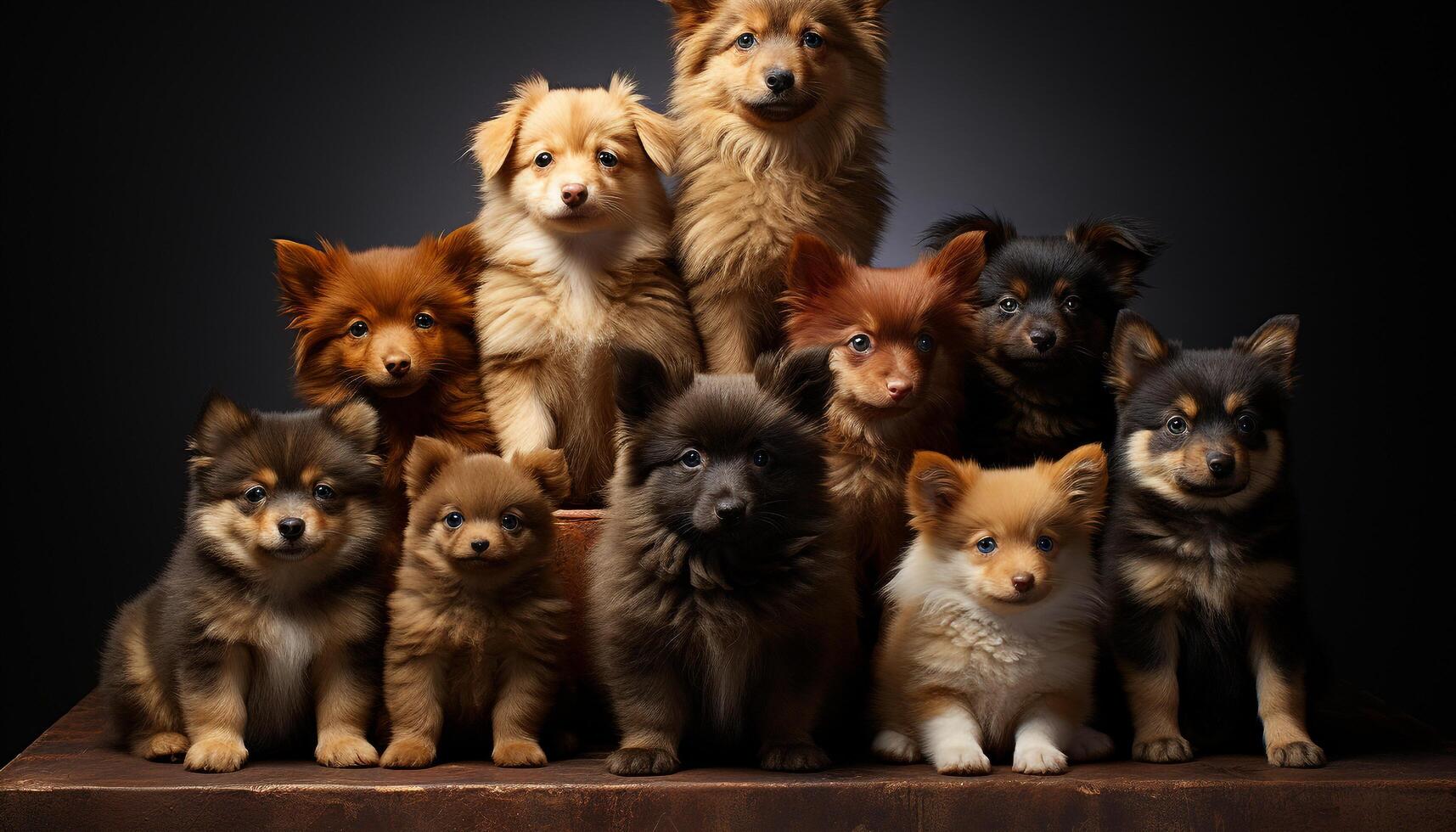 linda perrito sesión, mirando a cámara, mullido pelo, juguetón naturaleza generado por ai foto