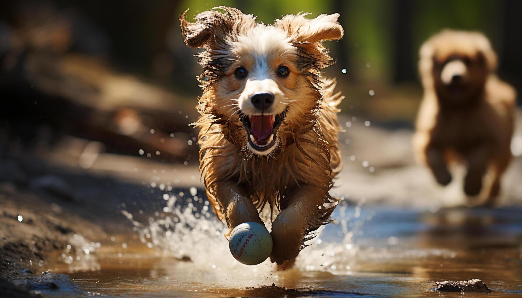 A playful puppy splashing in water, enjoying the summer outdoors generated by AI photo