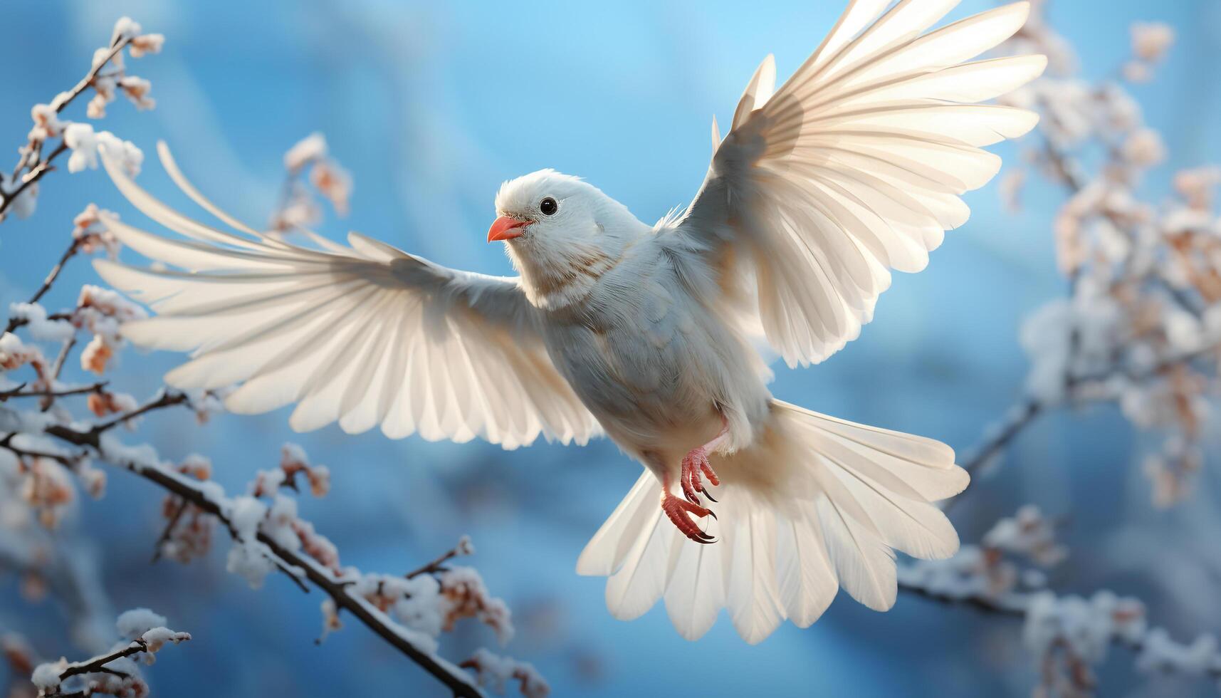 Flying seagull, freedom in nature, beauty in spread wings generated by AI photo