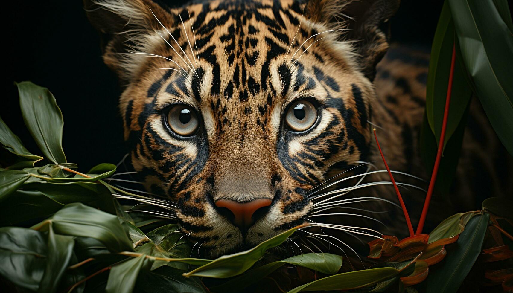 Majestic Bengal tiger, striped beauty, staring with intense animal eyes generated by AI photo