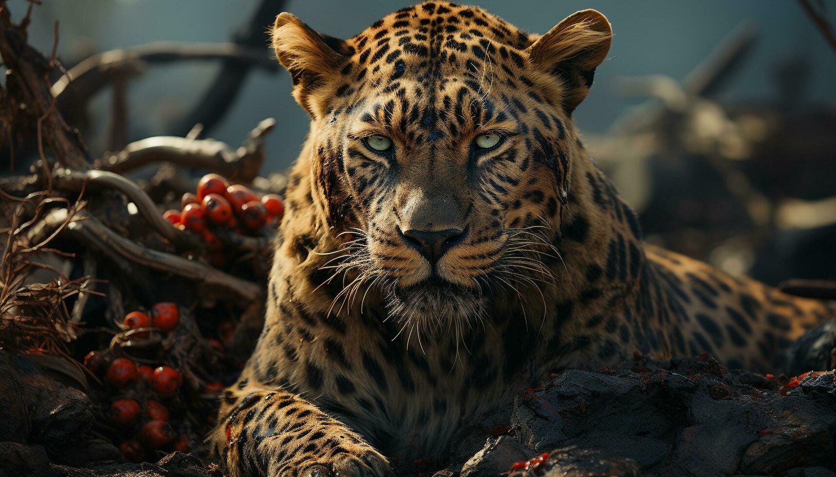 majestuoso Bengala tigre, a rayas belleza, mirando a cámara en desierto generado por ai foto