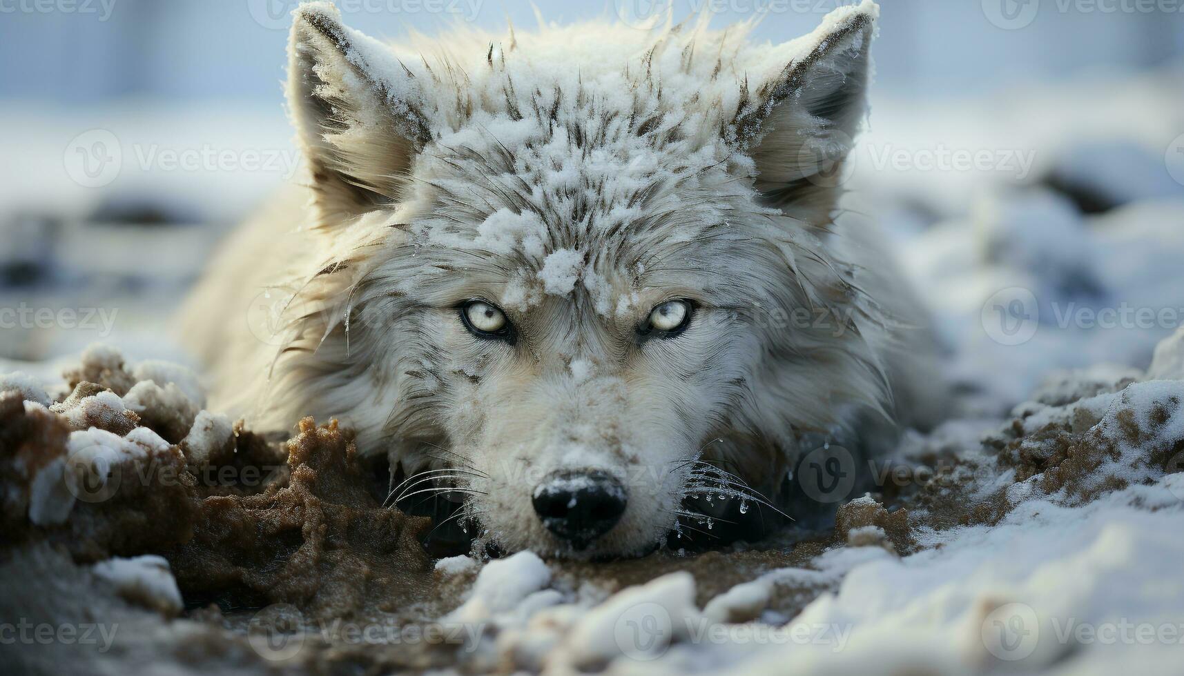 Arctic wolf in snow, fierce hunter, wild beauty in nature generated by AI photo
