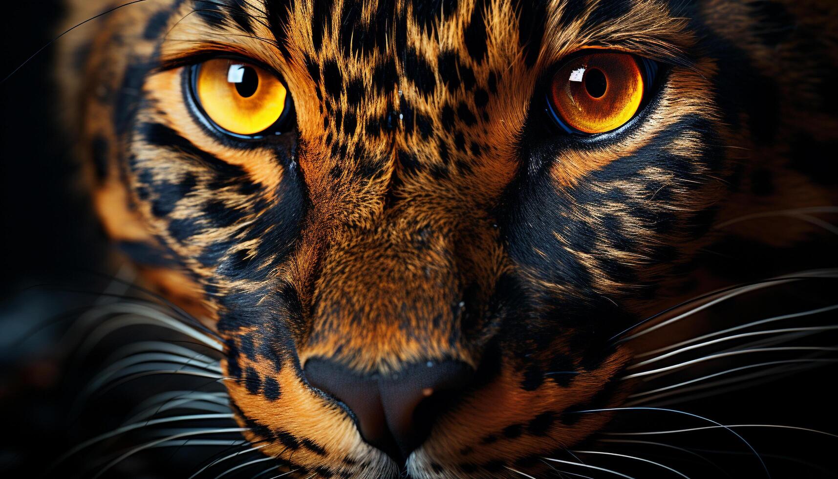 Majestic feline staring, close up Beauty in nature, endangered species generated by AI photo